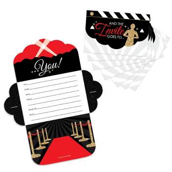 Big Dot of Happiness Red Carpet Hollywood - Fill-In Cards - Movie Night Party Fold and Send Invitations - Set of 8