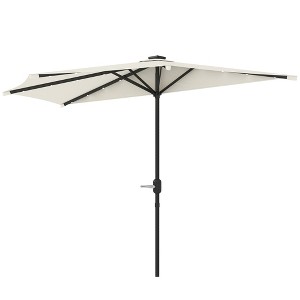 Half Outdoor Patio Umbrella, UPF 30+ Small Vented Half Patio Umbrella with Crank 8 Ribs for Balcony Porch Garden Deck Poolside - 1 of 4