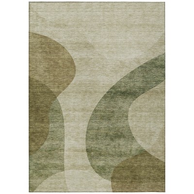 Beige And Chocolate Abstract Washable Indoor Outdoor Area Rug