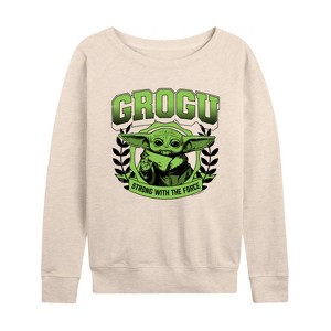 Women's - Star Wars - The Mandalorian Grogu Collegiate Lightweight French Terry Wide Neck Long Sleeve Graphic Shirt - 1 of 4