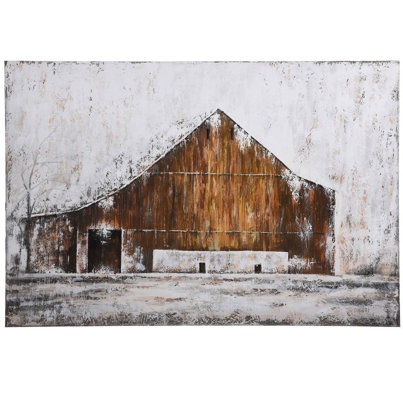 Aged Barnhouse Hand Painted Rustic Monochromatic Unframed Wall Canvas - StyleCraft, 1 of 9