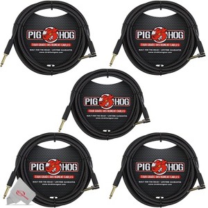 Pig Hog Black Woven Tour Grade Instrument Cable 1/4" to 1/4" Right Angle 10ft , PCH10BKR - 5 Units - 1 of 1