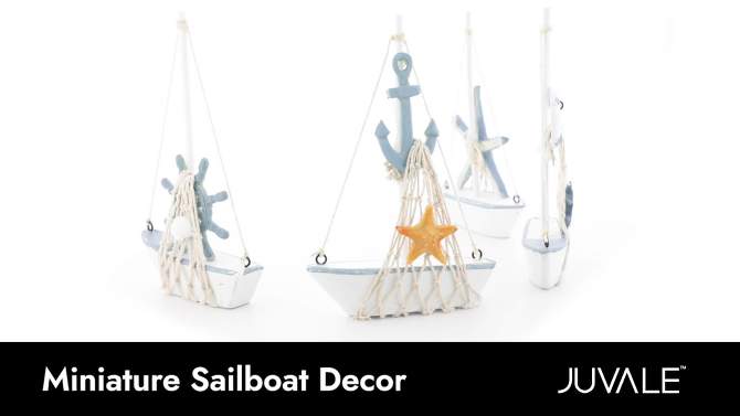 Juvale Set of 4 Nautical Baby Shower Decorations for Boy-Themed Spaces, Miniature Sailboat Sea Decorations, 5 x 7 In, 2 of 10, play video
