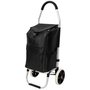 Angel Sar Foldable Shopping Trolley with Wheels & Removable 40L Oxford Bag, Black Shopping Cart with 40kg Capacity for Groceries - 1 of 4