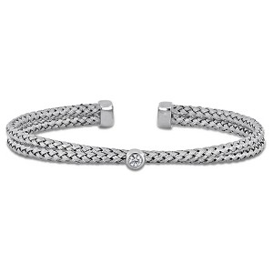 EVERLY JEWELRY | Sterling Silver  0.02 CT TGW 1 Station Cubic Zirconia 2-Row 5.5mm Wide Stretch Braided Bangle - 1 of 4