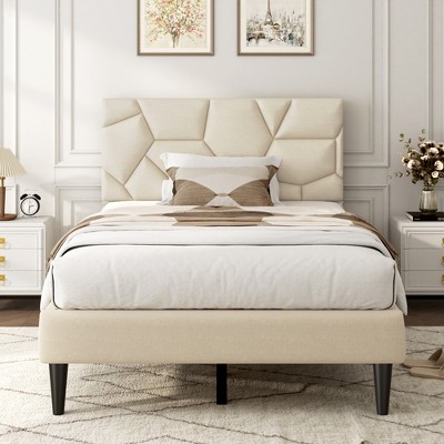 CSBDHome Upholstered Bed Frame with Headboard