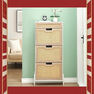 Garvee 3 Flip Drawers Shoe Storage Cabinet with 1 Drawer ¨C Freestanding Narrow Rattan Shoe Rack with Metal Legs, Anti-Tipping - 1 of 4