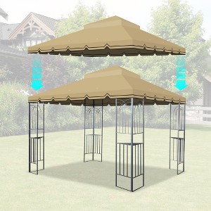 Gulches 10x10 Ft Outdoor Patio Gazebo Replacement Canopy - Double Tiered Roof Top Cover Only (Frame Not Included) - Great Wall Border Design, Tan - 1 of 4