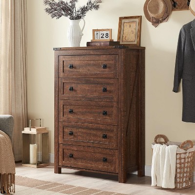 Farmhouse 5 Drawers Dresser, 48" Tall Wood Rustic Wide Chest of Drawers, Storage Dressers Organizer for Bedroom, Living Room, Hallway