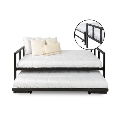 White Twin Metal Daybed with Pop-Up Trundle and Drawer