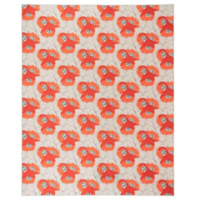 Japanese Poppy Multi Floral Machine Washable Synthetic Rug, 5x8