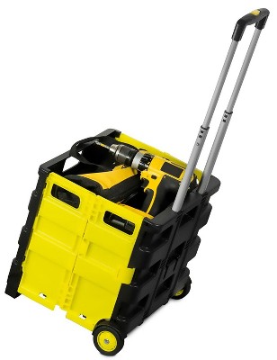 Compact Black and Yellow Folding Utility Cart with Telescoping Handle