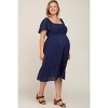 Pinkblush Navy Blue Smocked Square Neck Flutter Short Sleeve Maternity Plus Midi Dress - 2 of 4