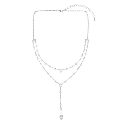 Sterling silver plated cubic zirconia "Y" necklace