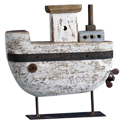 Rustic Tug Boat Wood Sculpture Table Top Décor - Foreside Home & Garden