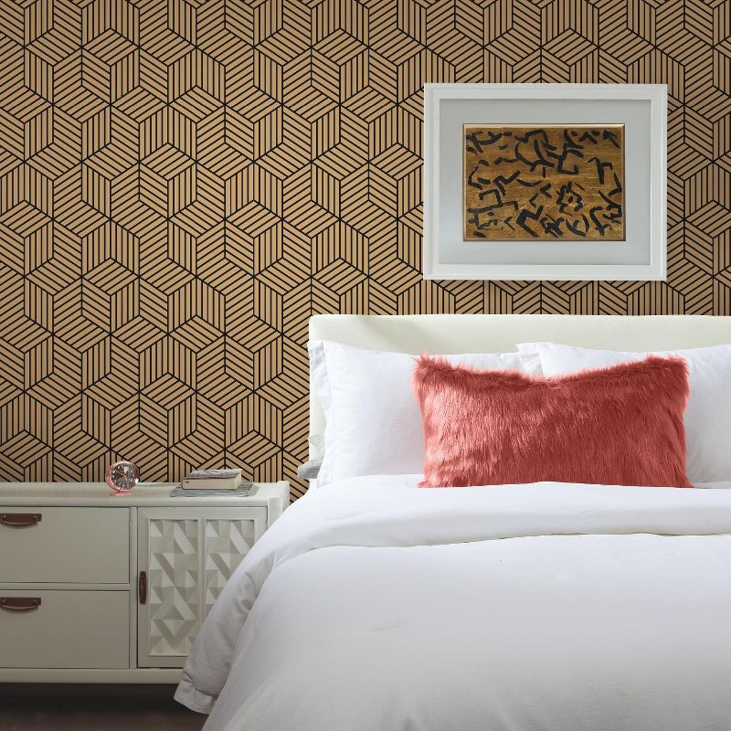 RoomMates Striped Hexagon Peel &#38; Stick Wallpaper Gold/Black, 3 of 9