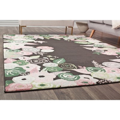 Royal Blossom Pink Onyx Floral Round Synthetic Rug