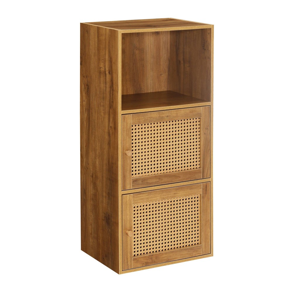 Breighton Home Xtra Storage Boho Weave 2 Door Cabinet with Shelf in Brown Autumn Haze/Beige Barley