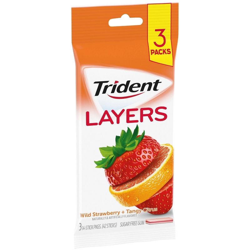Trident Layers Wild Strawberry &#38; Tangy Citrus Sugar Free Gum - 3pk/42pc, 3 of 12