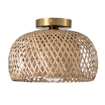 Dewdrop Farmhouse 1-Light Hand-Woven Semi Flush Mount Ceiling Light with Natural Bamboo Shade