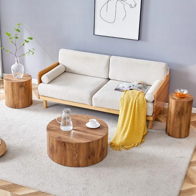 Cylinder MDF Coffee Table Sets,Modern Minimalist Cylindrical Coffee Table 3pc Set,Coffee Table Home Furniture-Cuddlewood