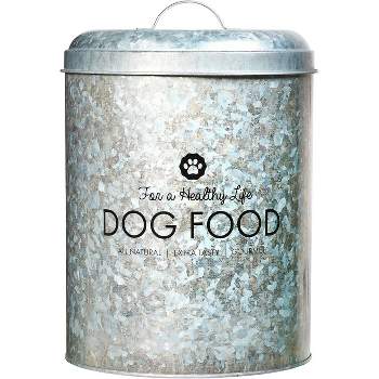 Amici Pet Buster Healthy Life Dog Food Large Galvanized Metal Storage Bin, Airtight with Lid and Metal Handles, 17 lbs Dry Food Capacity