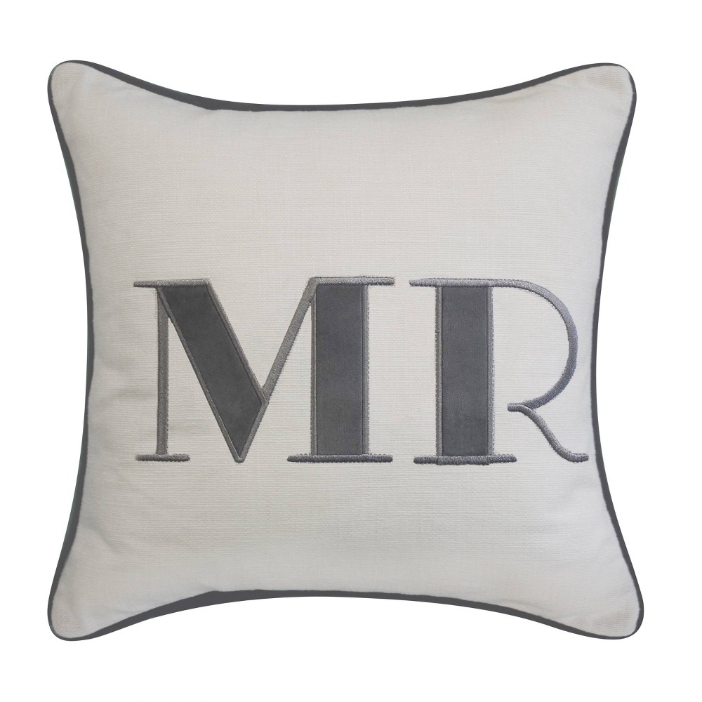 Photos - Pillow 17"x17" Celebrations Embroidered Applique 'Mr' Square Throw  Oyster/