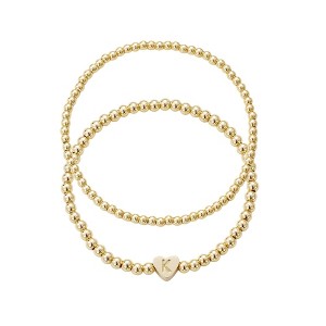 Adornia 14k Gold Plated Ball Bead Initial Bracelet Set - 1 of 1