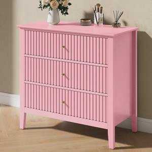 Heynemo Fluted 3 Drawer Dresser, Set of 1 with Ball Bearing Slide, Modern Nightstand Cabinet with Spacious Storage for Bedroom, Hallway, White - 1 of 4