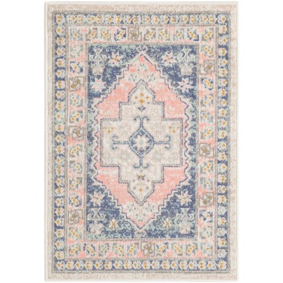 French Blue Rectangular Synthetic Medallion Rug 2' 2" x 3' 1"