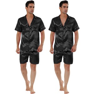 Lars Amadeus Men's Summer Satin Sets Short Sleeve Top and Pants Loungewear Soft Nightwear 2 Pack - 1 of 4