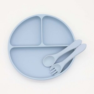MyKids-USA Baby Silicone Round Sucker Compartment Dinner Plate With Spoon Fork Sets - 1 of 2
