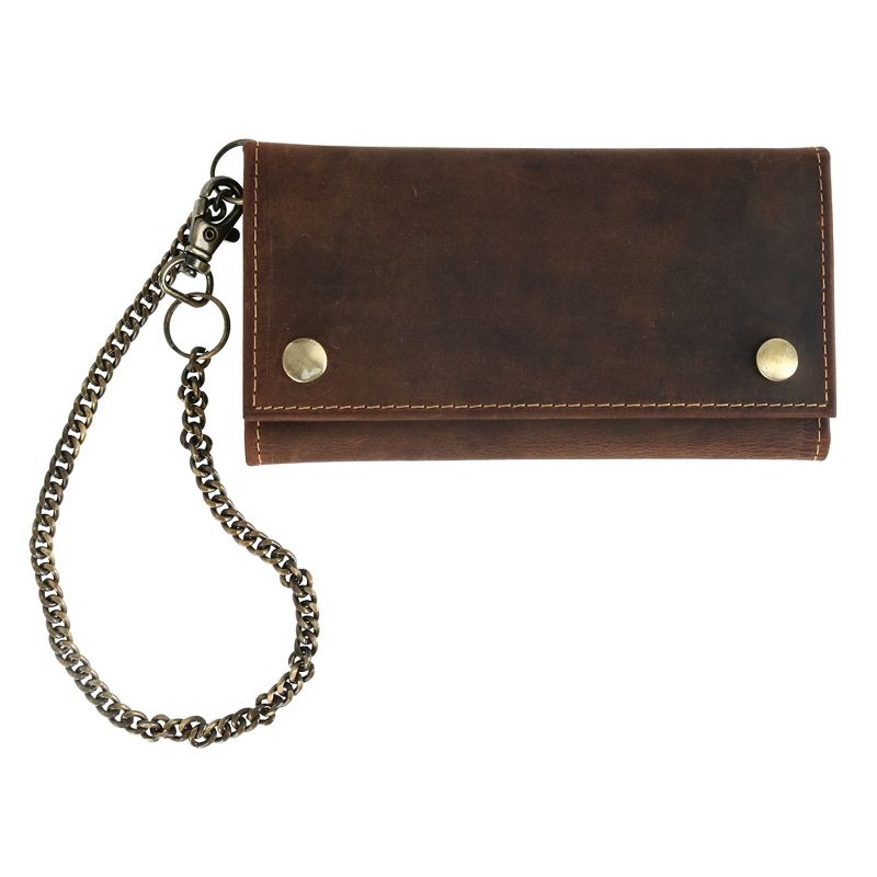 CTM Men's Hunter Leather Long Trifold Chain Wallet, 2 of 5