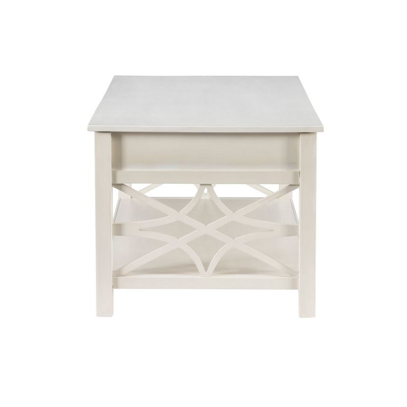 Whitley Traditional Lift Top Coffee Table with Storage and Bottom Shelf in Antique White Finish - Linon, 6 of 17