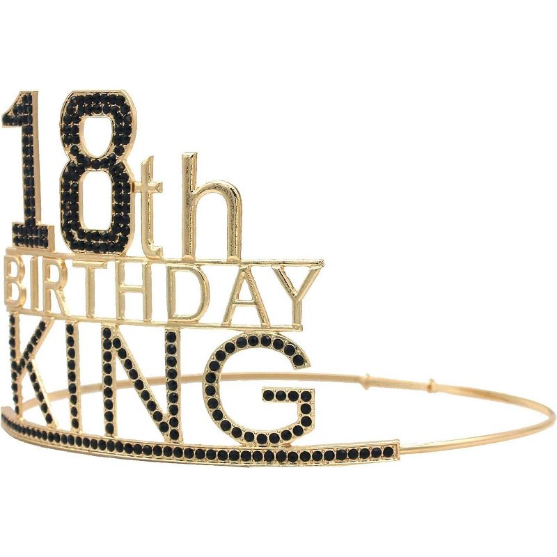 VeryMerryMakering 18th Birthday King Crown and Sash for Boys - Majesty Gold & Black Premium Metal Crown for Him + Blue & Gold Sash, 2 of 6