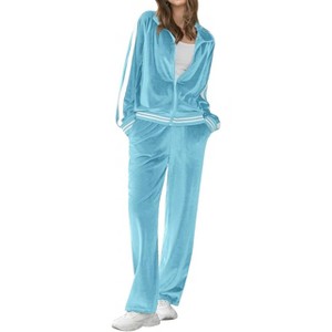 Ekouaer Women's Velvet Velor Tracksuits 2 Piece Lounge Outfits Zip Up Sweatshirt and Sweatpants with Pockets - 1 of 4