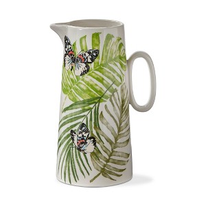 tagltd Palm + Butterfly Printed Glazed Stoneware Water Beverage Pitcher, 54 oz - 1 of 2