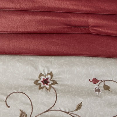 California King Red and Taupe 7-Piece Embroidered Comforter Set