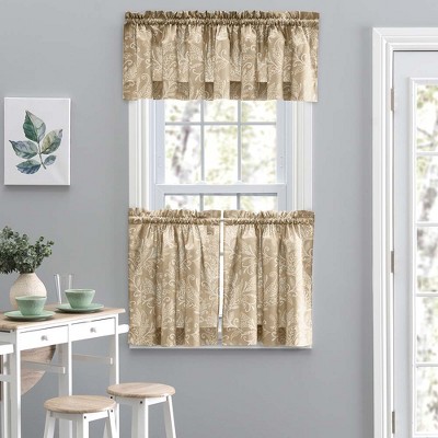Tan Leaf Pattern Poly-Cotton Tailored Valance with Rod Pocket