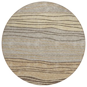 Taupe Brown And Beige Striped Washable Indoor Outdoor Area Rug - 1 of 4