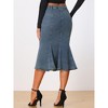 Allegra K Women's Fishtail Button Front Side Pockets Midi Denim Distressed Skirt - 4 of 4