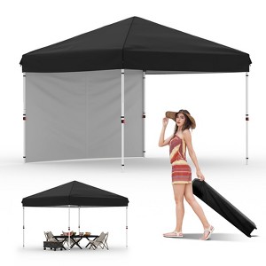 10x10 Heavy Duty Pop Up Canopy, One-Button Setup, Portable Roller Bag, Adjustable Height, Includes 1 Sidewall & 4 Weight Bags - 1 of 4