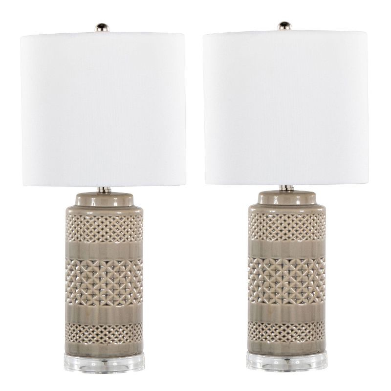 LumiSource (Set of 2) Casa 21&#34; Contemporary Ceramic Table Lamps Opal Gray Ceramic Polished Nickel and White Linen Shade from Grandview Gallery, 1 of 7