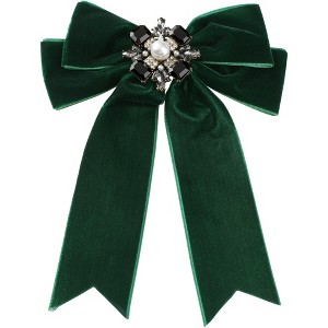 INSPIRE CHIC Women's Imitation Pearl Rhinestone Elegant Velvet Pre-Tied Bow Tie Brooch for Wedding Party - 1 of 4