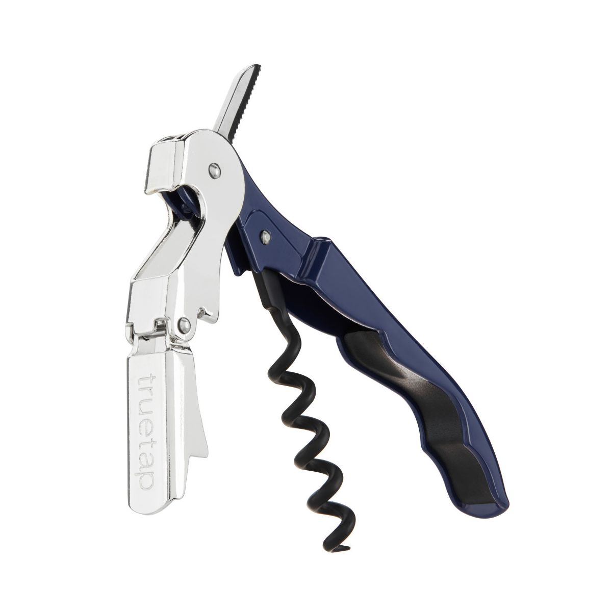 True Truetap Double Hinged Corkscrew Wine Opener, Stainless Steel Wine Key, Built-in Bottle Opener & Foil Cutter, Home Bar, Wedding Gifts, Navy Blue