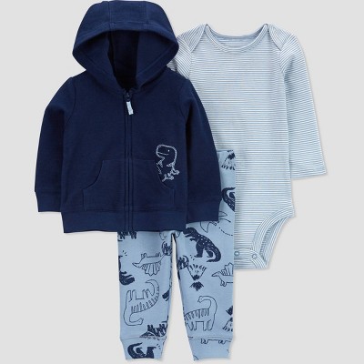 Image of Carter's Just One You® Baby Boys' Striped Dinosaur Hoodie Set - Navy Blue 9M