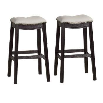 Set of 2 29" Wooden Counter Height Barstools with Upholstered Cushion Seat - Benzara