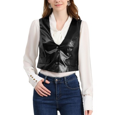 INSPIRE CHIC Women's Sleeveless Versatile PU Faux Leather Suit Vest