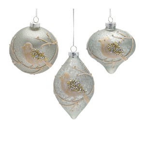 Glass Bird Ornaments with Beaded Detail Set of 6 – 6 Inch Height – Ice Blue Christmas Decor – By Melrose - 1 of 4