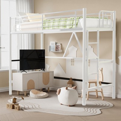 VECELO Metal Bunk Bed Over Twin, Industrial Bunkbeds with Ladder and Full-Length Guardrail